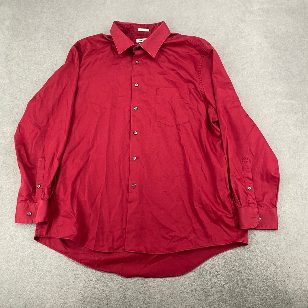 Van Heusen Lux Sateen Red Dress Shirt Mens 18 34/35 Regular Fit Wrinkle Free VTG